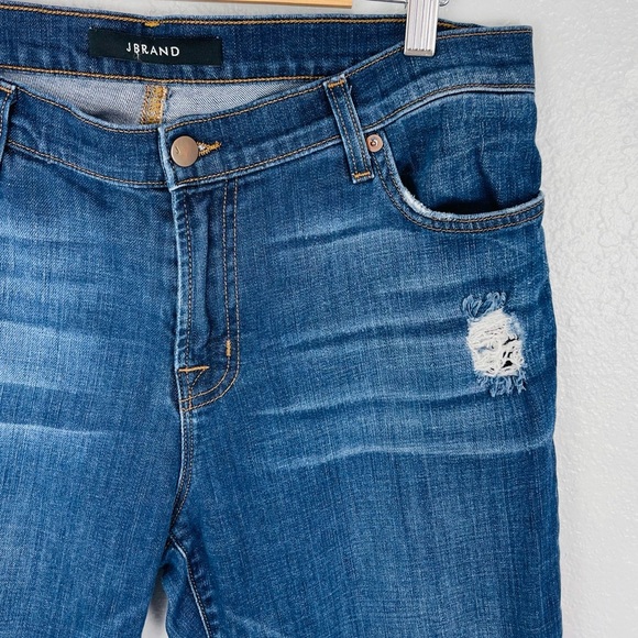 J BRAND BLUE DISTRESSED SKINNY BOYFRIEND JEANS AIDEN FLINTLOCK - Picture 4 of 9